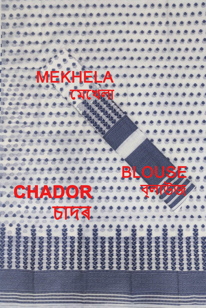 সূতাৰ- কাম (Dhaga-Work) এ চি কটন মেখলা চাদৰ 