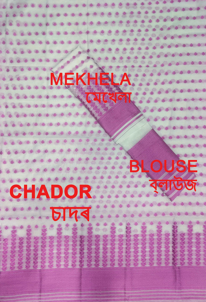 সূতাৰ- কাম (Dhaga-Work) এ চি কটন মেখলা চাদৰ 