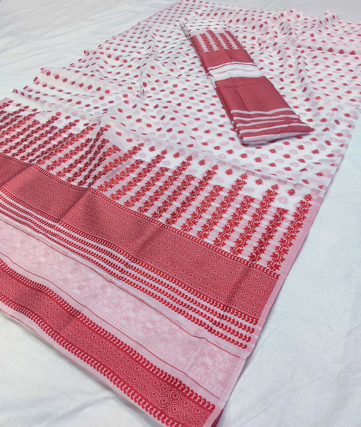 সূতাৰ- কাম (Dhaga-Work) এ চি কটন মেখলা চাদৰ 