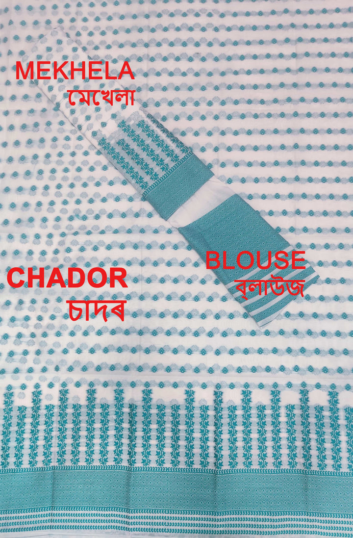 সূতাৰ- কাম (Dhaga-Work) এ চি কটন মেখলা চাদৰ 