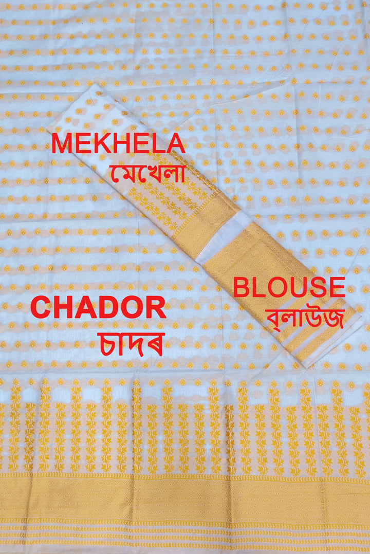 সূতাৰ- কাম (Dhaga-Work) এ চি কটন মেখলা চাদৰ 