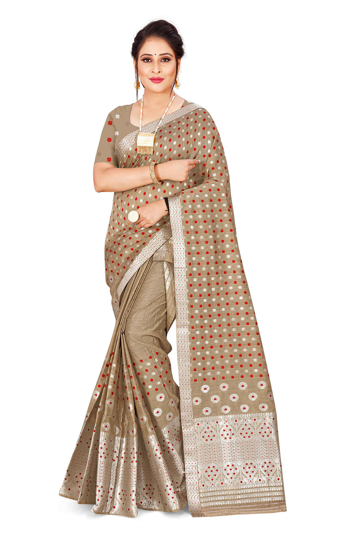 Silver Jari AC Cotton* Mekhela Chador