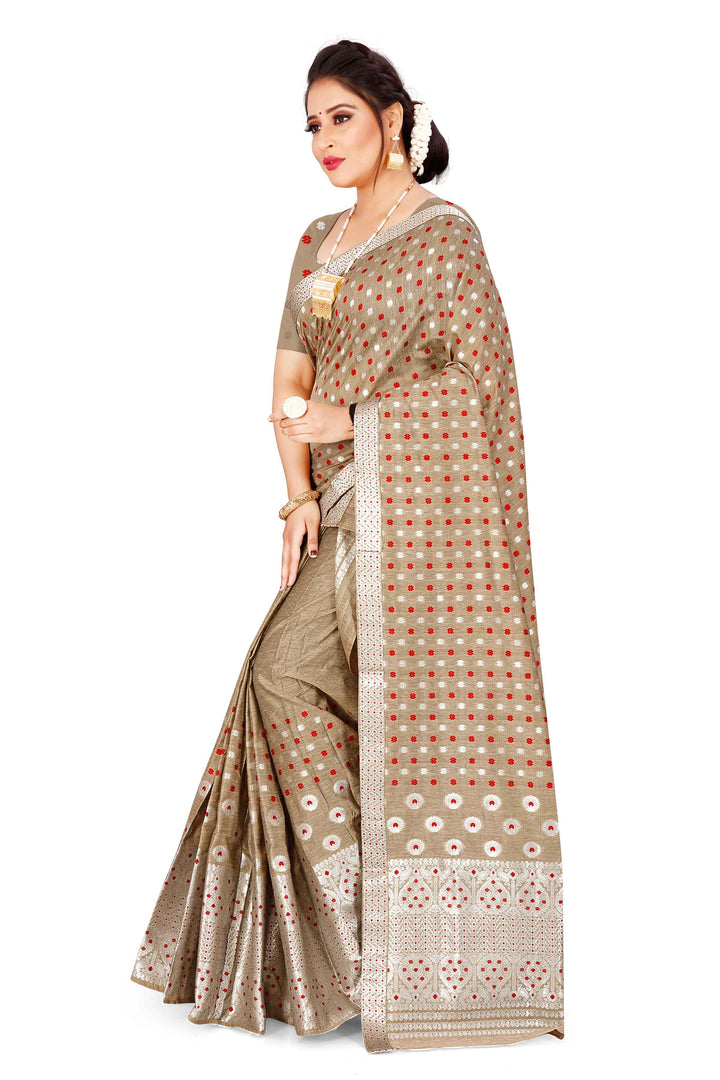 Silver Jari AC Cotton* Mekhela Chador