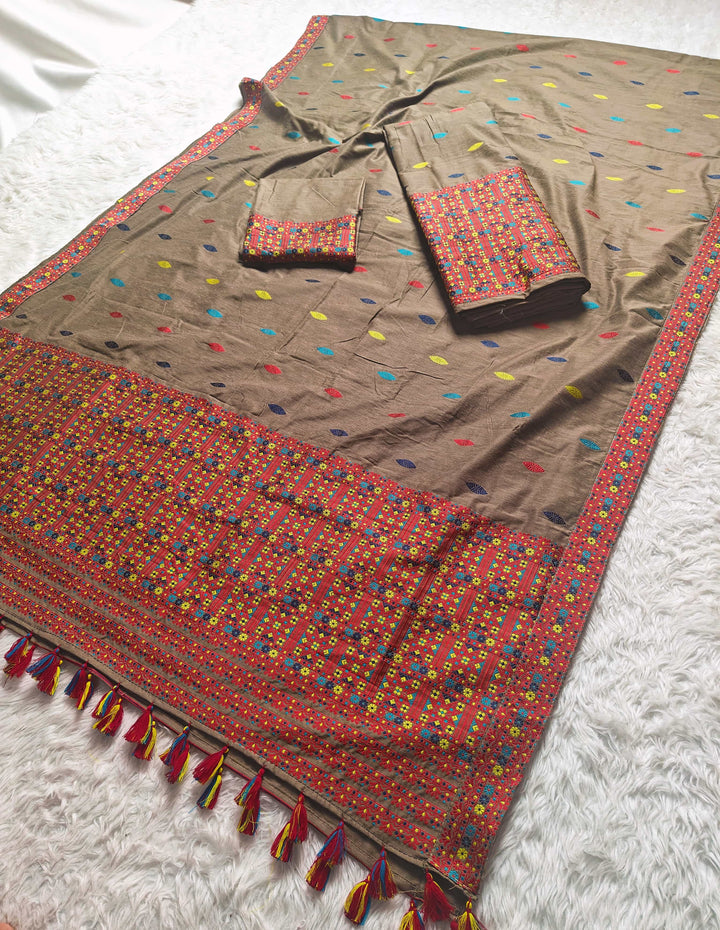 Ready-To-Wear Multi-Dhaga Work Super Cotton* Mekhela Sador