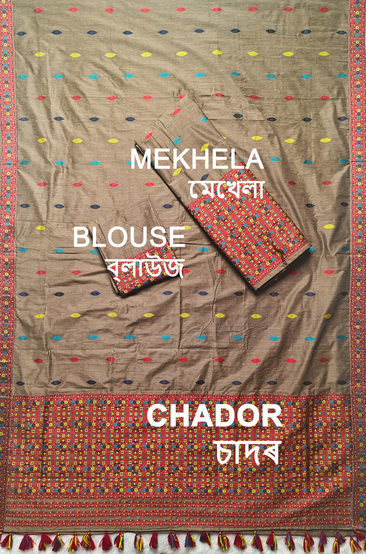 Ready-To-Wear Multi-Dhaga Work Super Cotton* Mekhela Sador