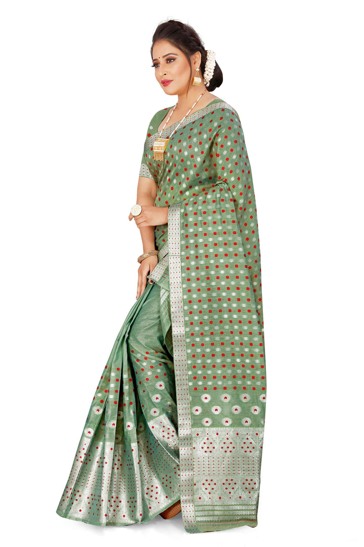 Silver Jari AC Cotton* Mekhela Chador