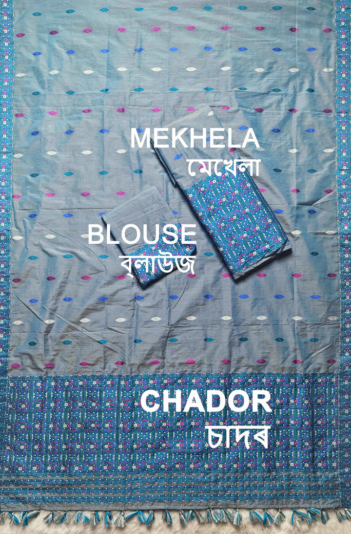 Ready-To-Wear Multi-Dhaga Work Super Cotton* Mekhela Sador