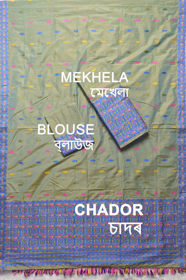 Ready-To-Wear Multi-Dhaga Work Super Cotton* Mekhela Sador