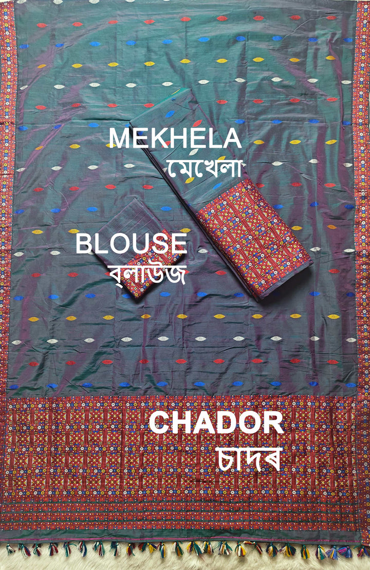 Ready-To-Wear Multi-Dhaga Work Super Cotton* Mekhela Sador