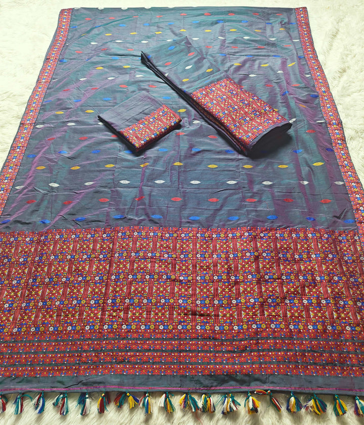 Ready-To-Wear Multi-Dhaga Work Super Cotton* Mekhela Sador