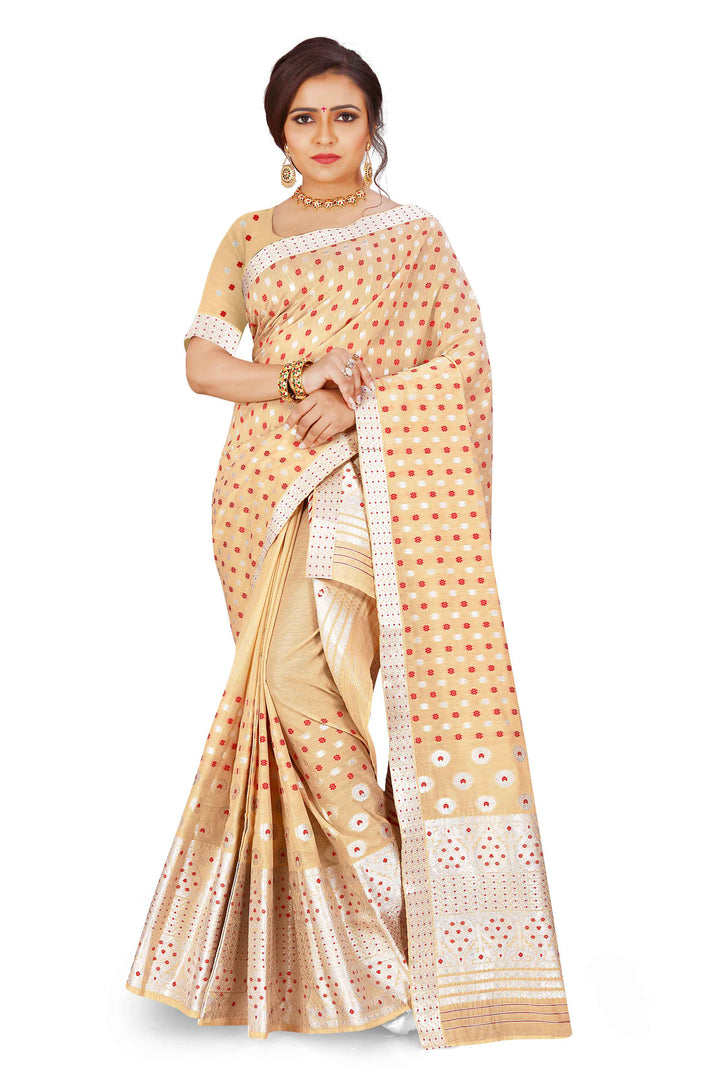 Silver Jari AC Cotton* Mekhela Chador