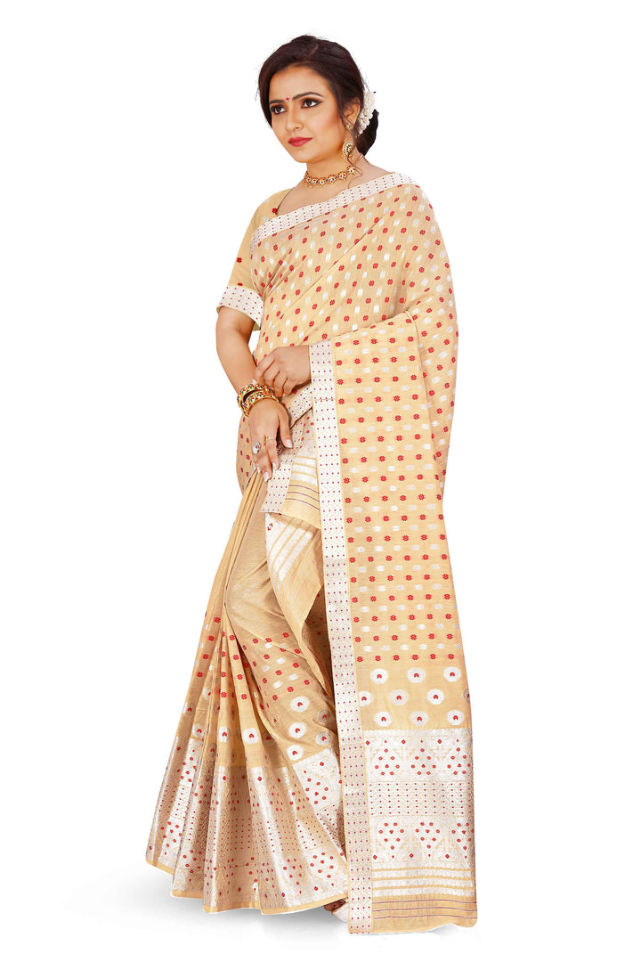 Silver Jari AC Cotton* Mekhela Chador