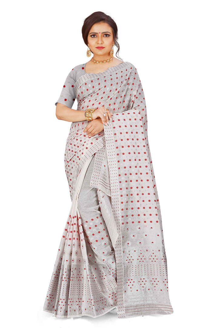 Silver Jari AC Cotton* Mekhela Chador