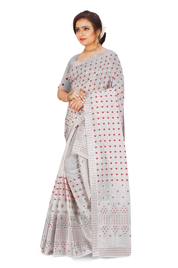 Silver Jari AC Cotton* Mekhela Chador