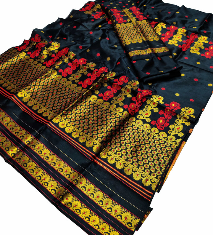 Gold Guna & Dhaga Work Poly Set Mekhela Sador