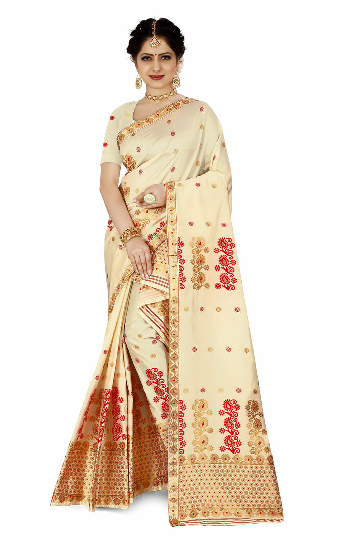 Gold Guna & Dhaga Work Poly Set Mekhela Sador
