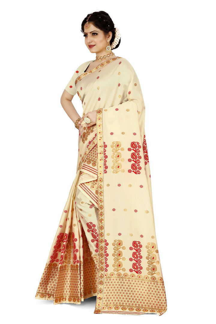 Gold Guna & Dhaga Work Poly Set Mekhela Sador