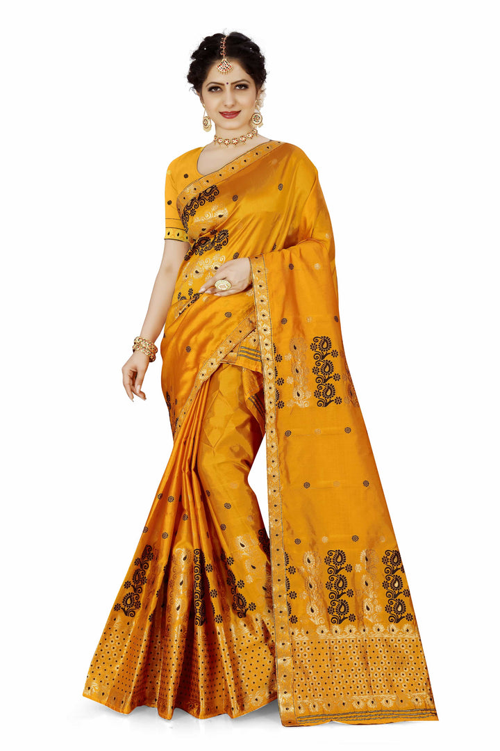 Gold Guna & Dhaga Work Poly Set Mekhela Sador