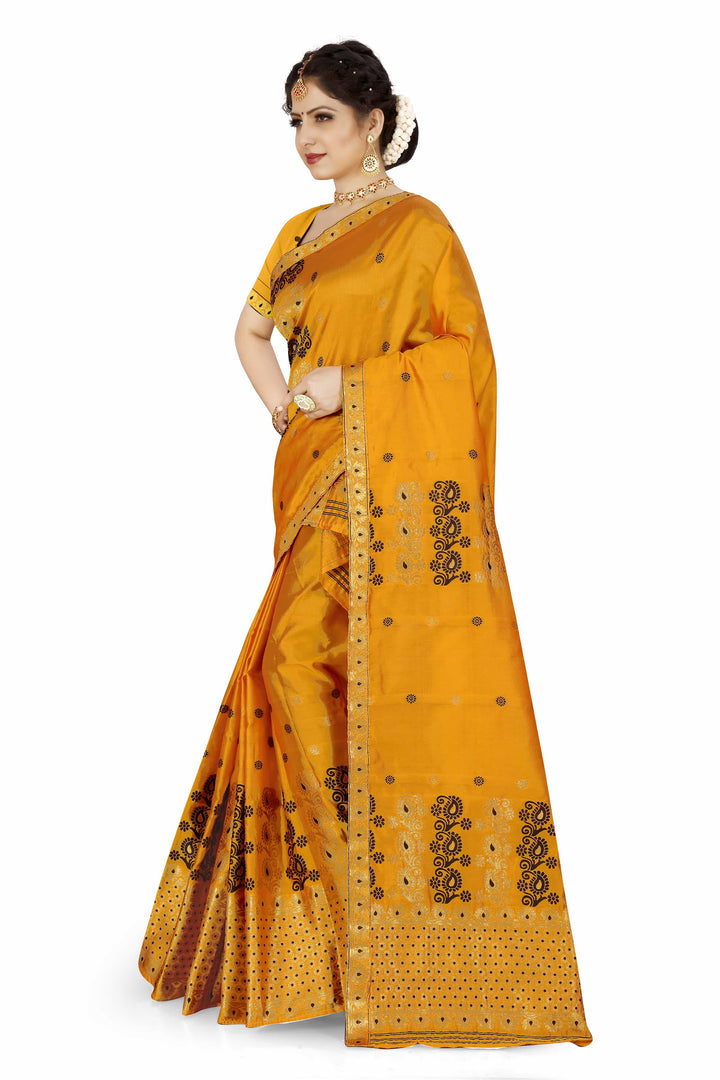 Gold Guna & Dhaga Work Poly Set Mekhela Sador