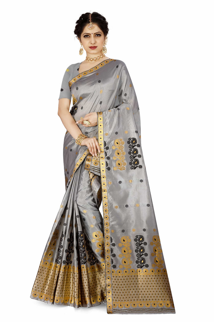 Gold Guna & Dhaga Work Poly Set Mekhela Sador