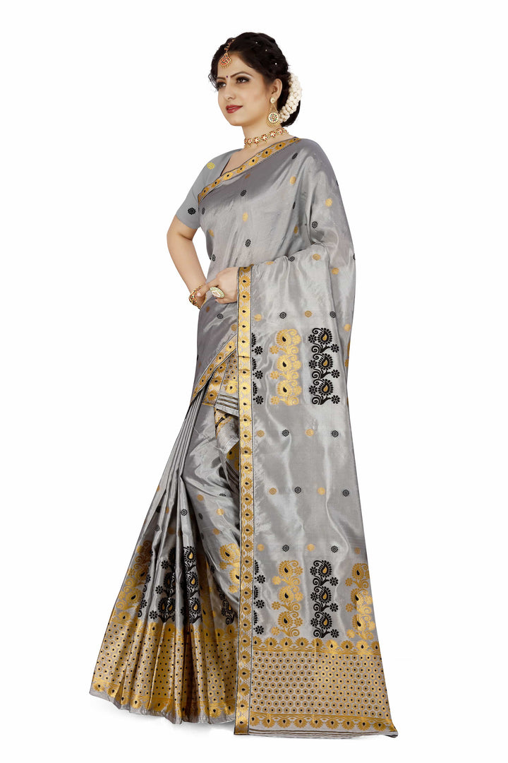 Gold Guna & Dhaga Work Poly Set Mekhela Sador