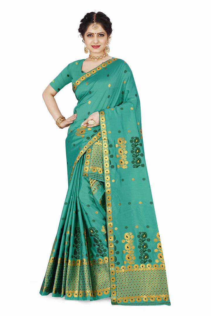 Gold Guna & Dhaga Work Poly Set Mekhela Sador