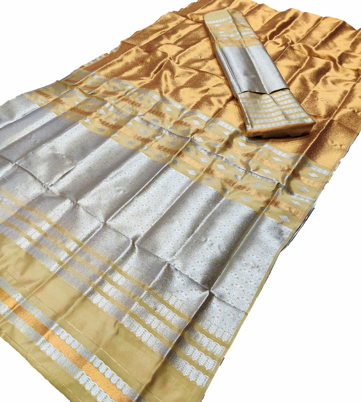 Silver Copper Guna Bedsheet Poly Set Mekhela Sador