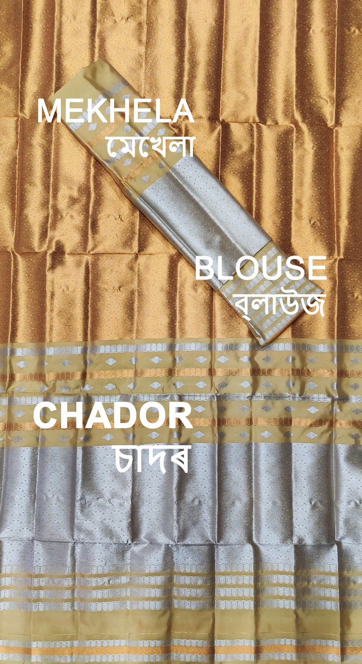 Silver Copper Guna Bedsheet Poly Set Mekhela Sador