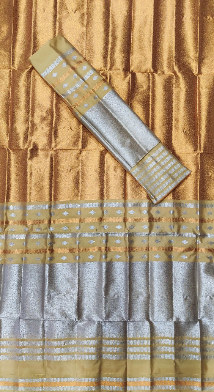 Silver Copper Guna Bedsheet Poly Set Mekhela Sador