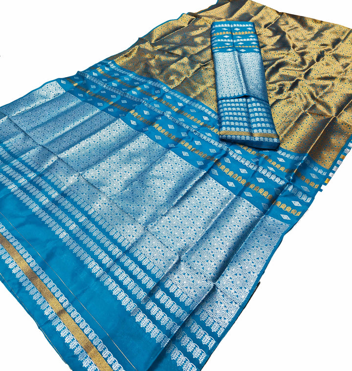 Silver Copper Guna Bedsheet Poly Set Mekhela Sador