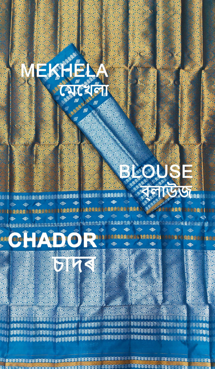 Silver Copper Guna Bedsheet Poly Set Mekhela Sador