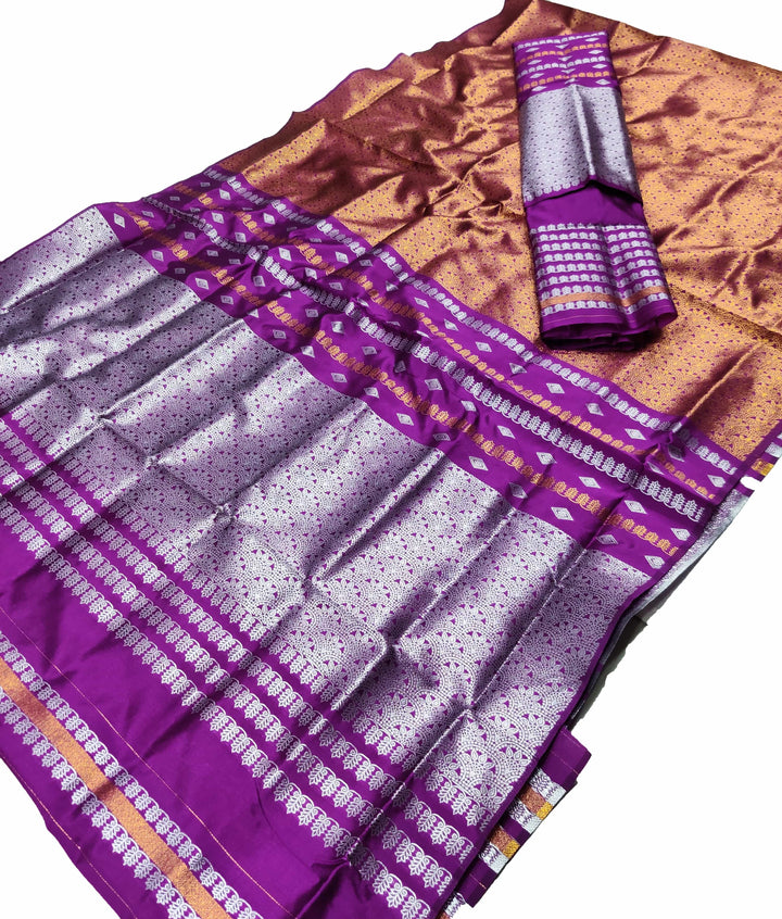 Silver Copper Guna Bedsheet Poly Set Mekhela Sador