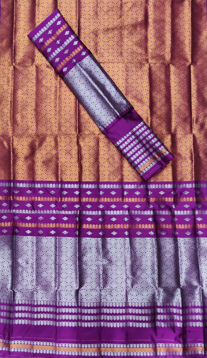 Silver Copper Guna Bedsheet Poly Set Mekhela Sador