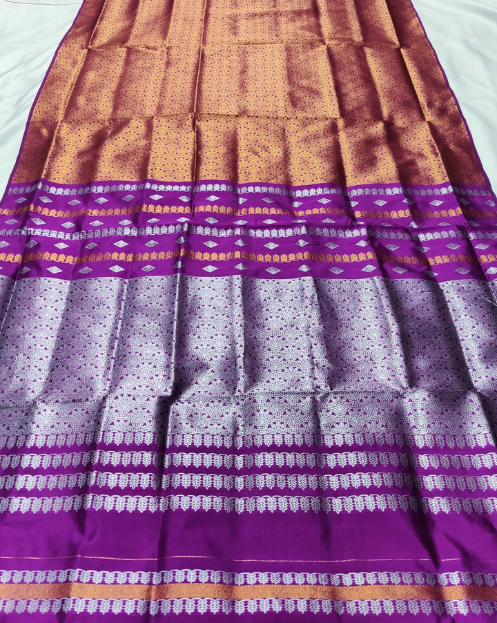 Silver Copper Guna Bedsheet Poly Set Mekhela Sador
