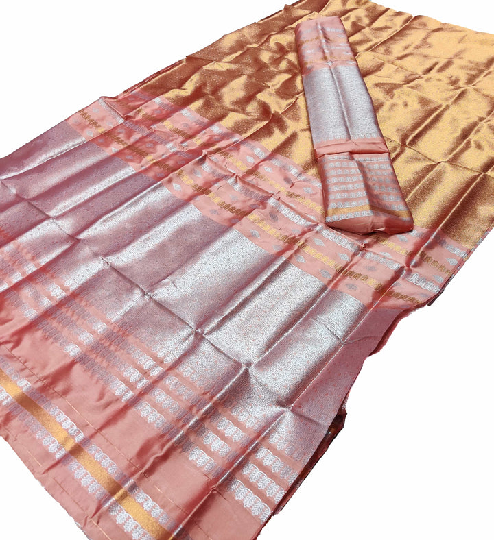 Silver Copper Guna Bedsheet Poly Set Mekhela Sador