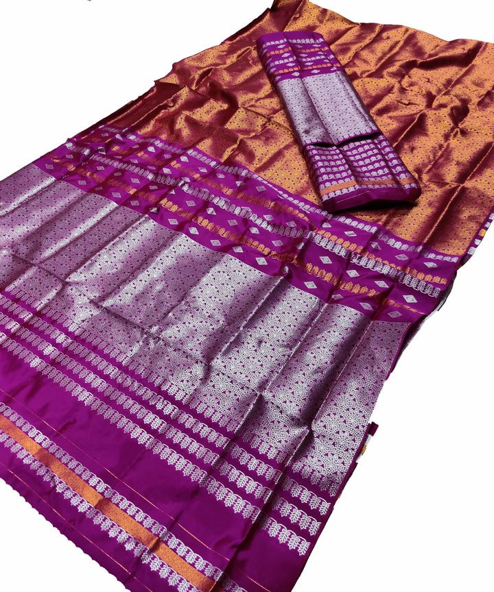 Silver Copper Guna Bedsheet Poly Set Mekhela Sador