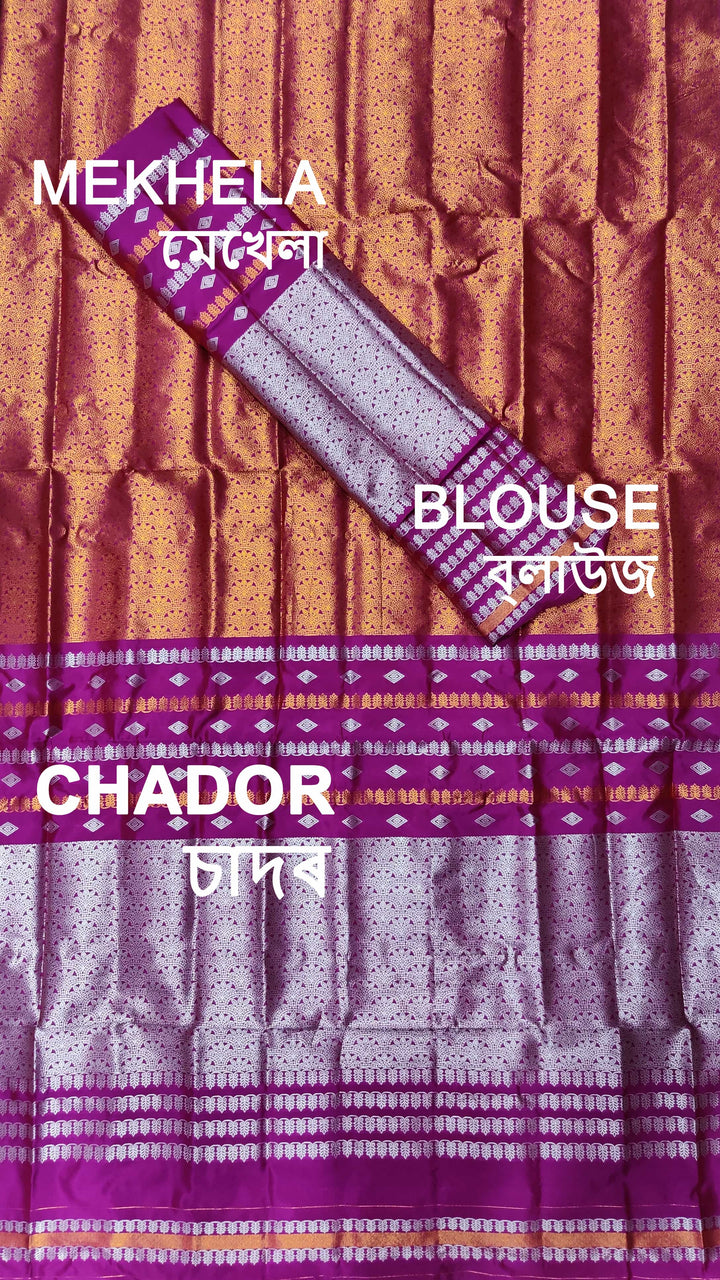 Silver Copper Guna Bedsheet Poly Set Mekhela Sador