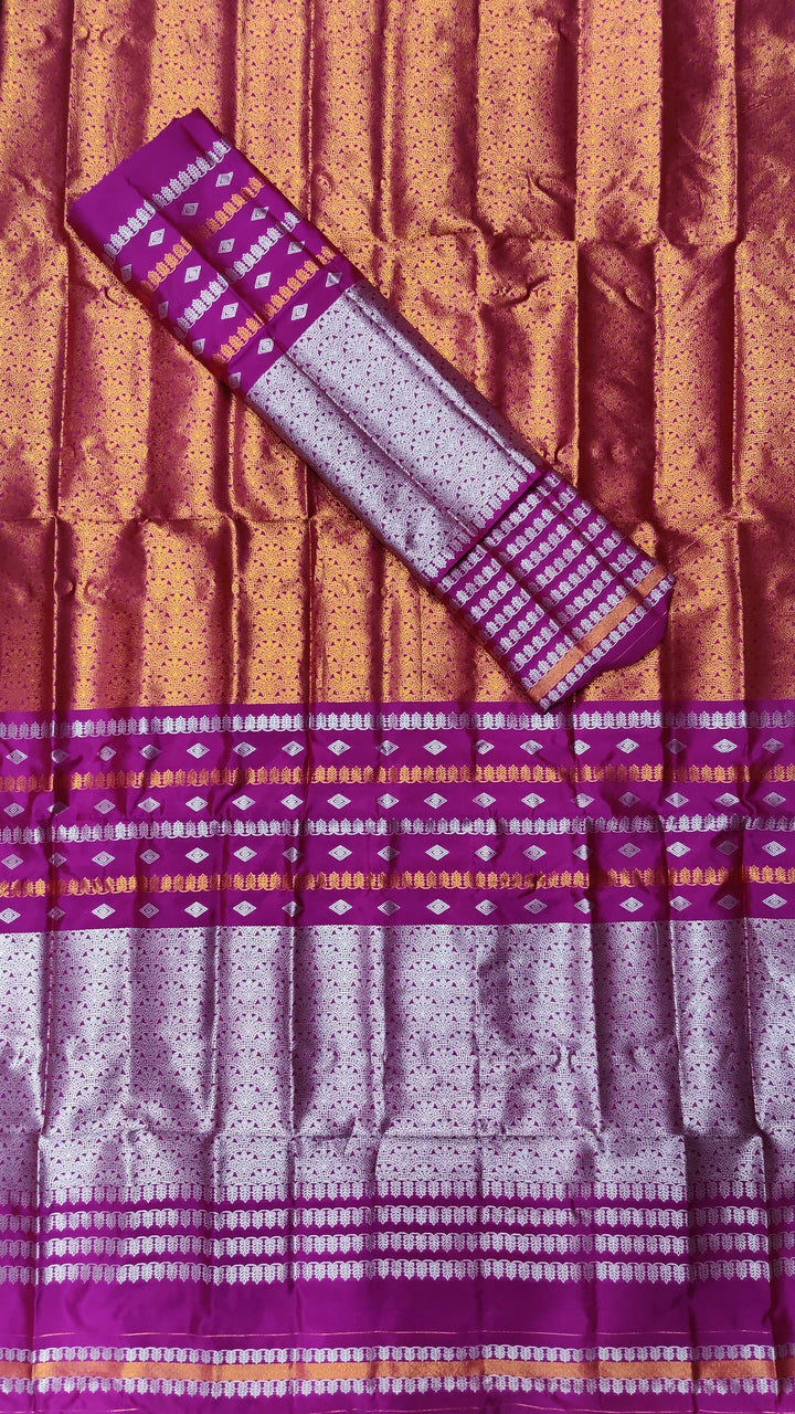 Silver Copper Guna Bedsheet Poly Set Mekhela Sador