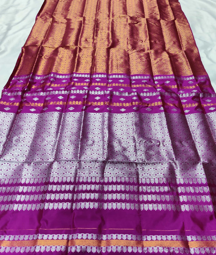 Silver Copper Guna Bedsheet Poly Set Mekhela Sador
