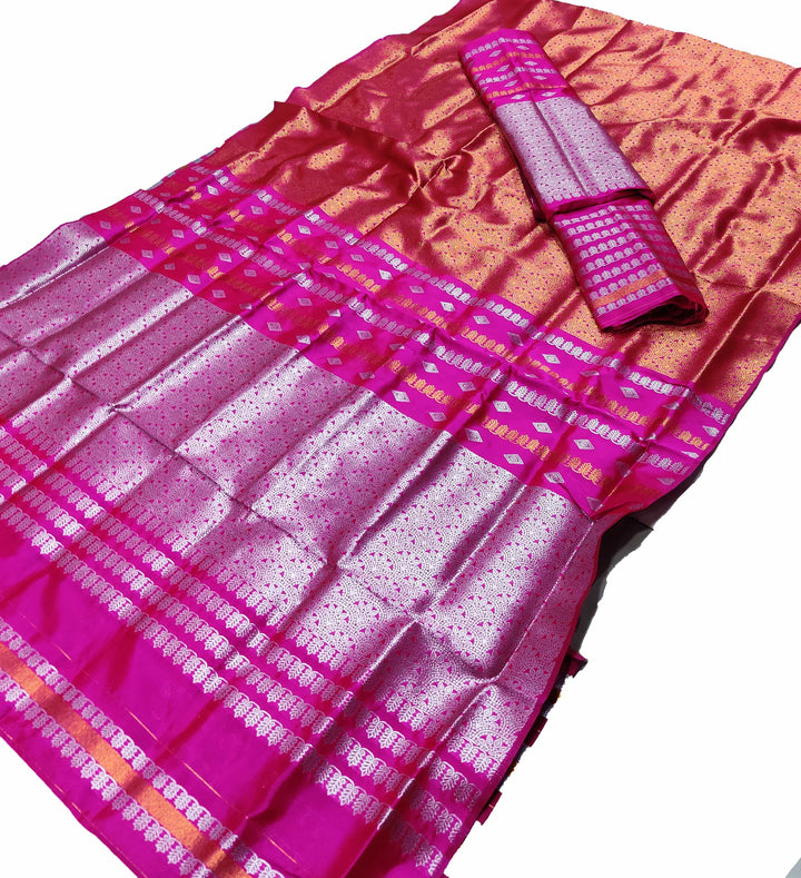 Silver Copper Guna Bedsheet Poly Set Mekhela Sador