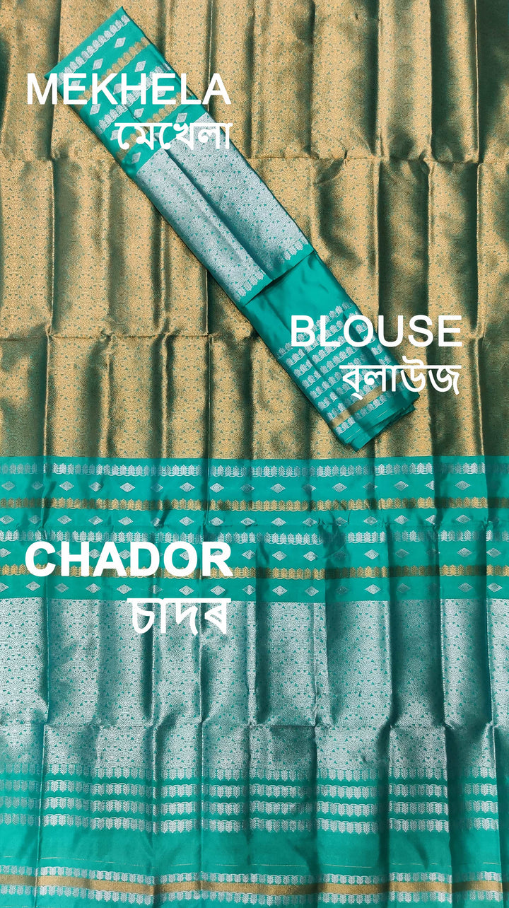 Silver Copper Guna Bedsheet Poly Set Mekhela Sador