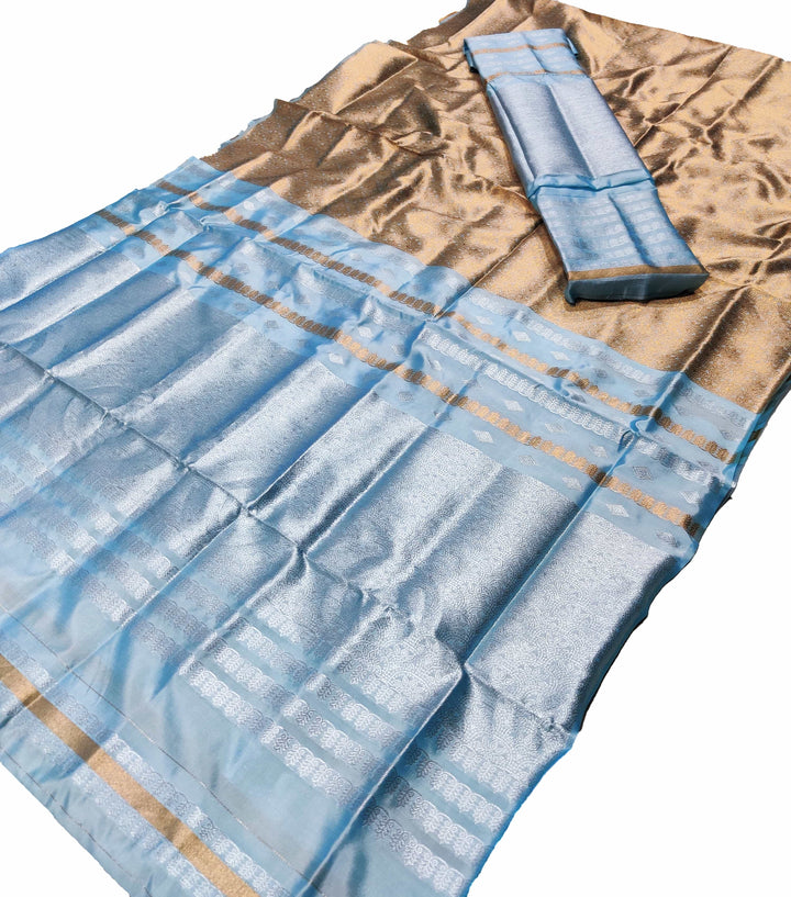 Silver Copper Guna Bedsheet Poly Set Mekhela Sador
