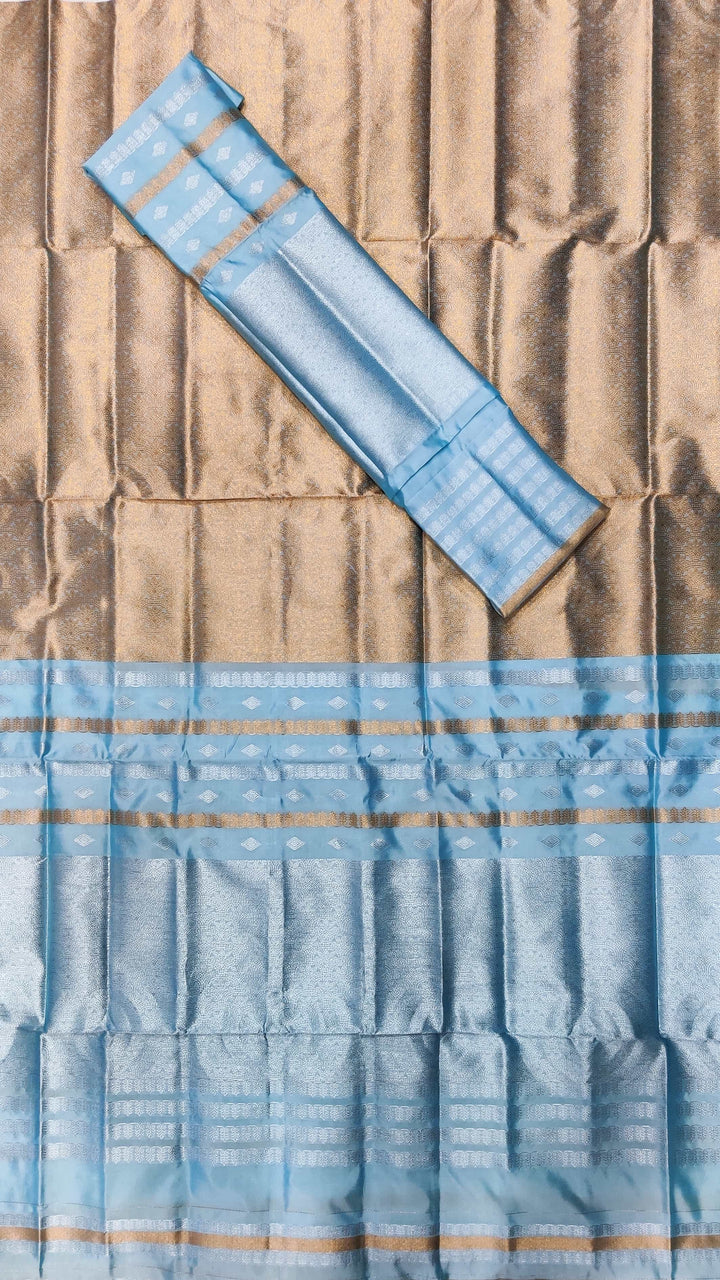 Silver Copper Guna Bedsheet Poly Set Mekhela Sador