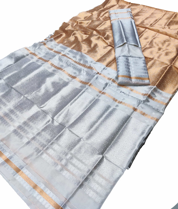 Silver Copper Guna Bedsheet Poly Set Mekhela Sador