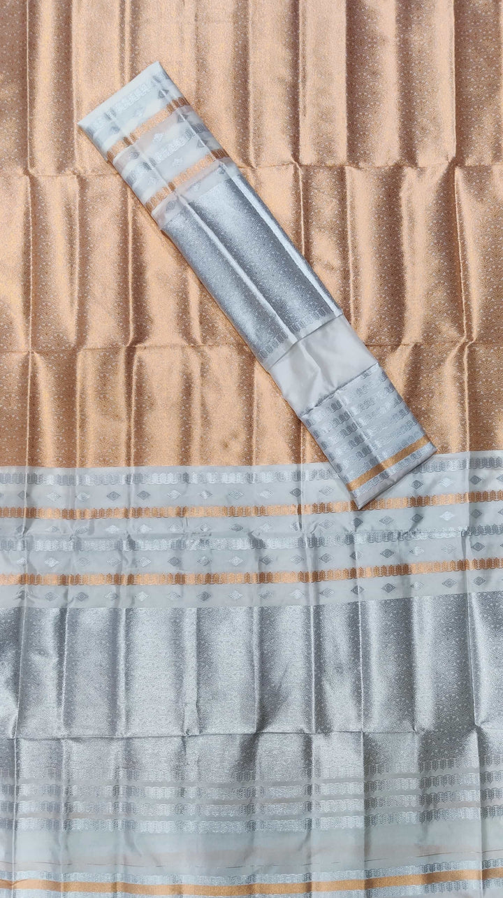 Silver Copper Guna Bedsheet Poly Set Mekhela Sador