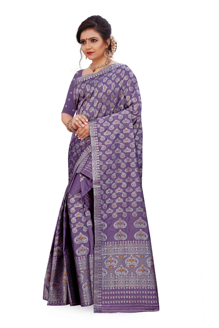 Silver Jari Bedsheet Mix Set Mekhela Sador