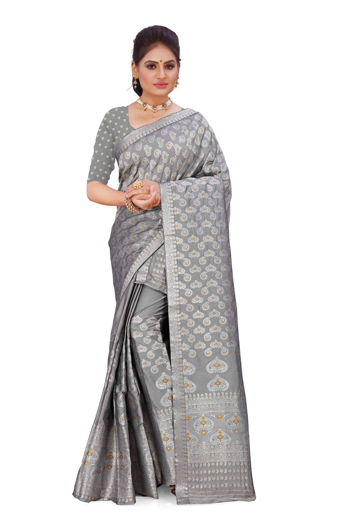 Silver Jari Bedsheet Mix Set Mekhela Sador