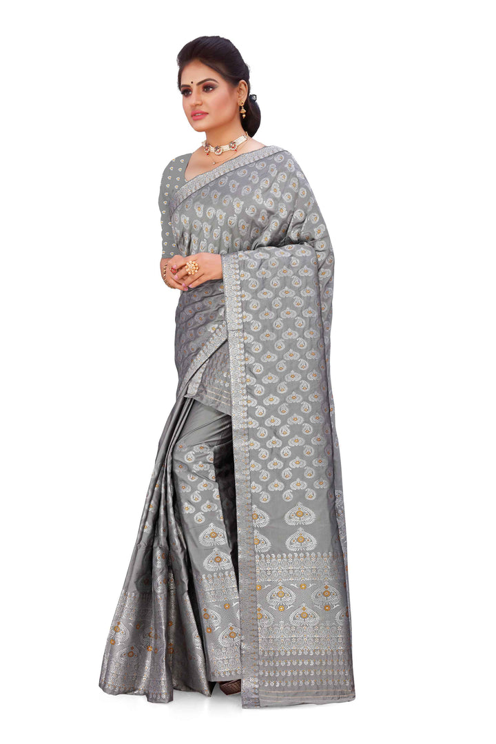 Silver Jari Bedsheet Mix Set Mekhela Sador