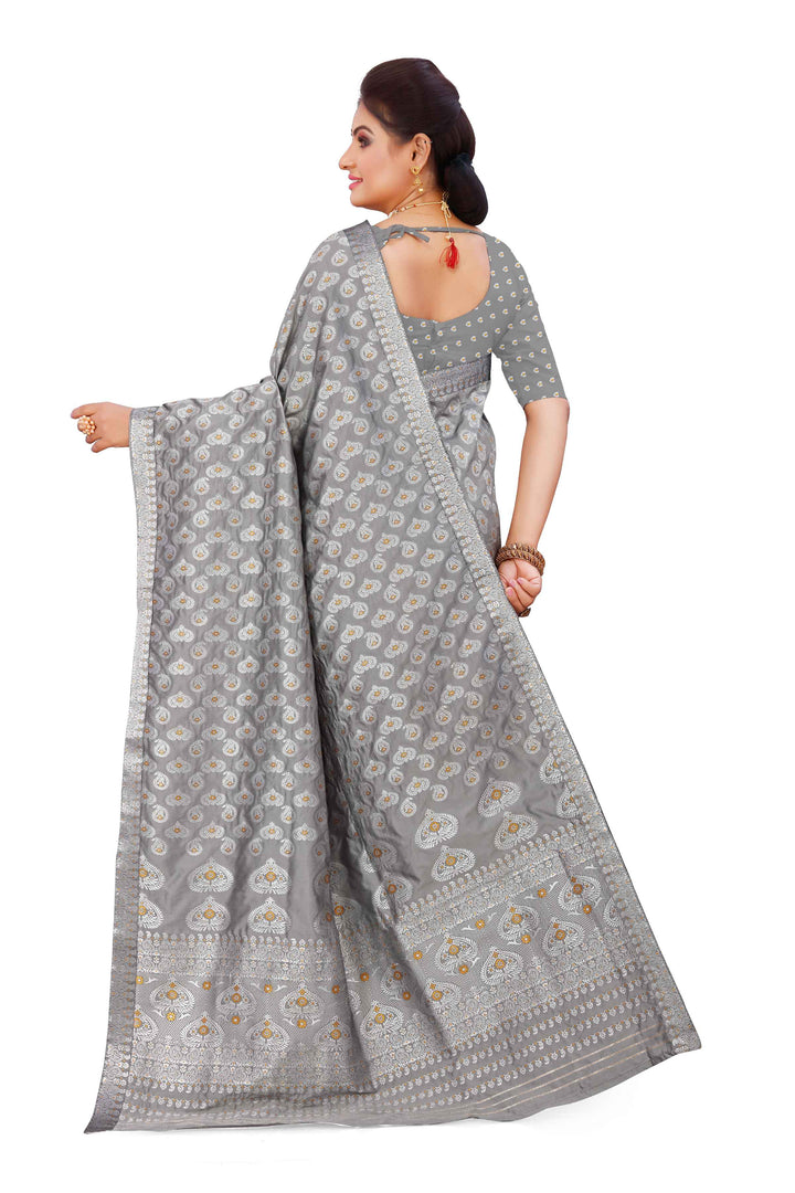 Silver Jari Bedsheet Mix Set Mekhela Sador