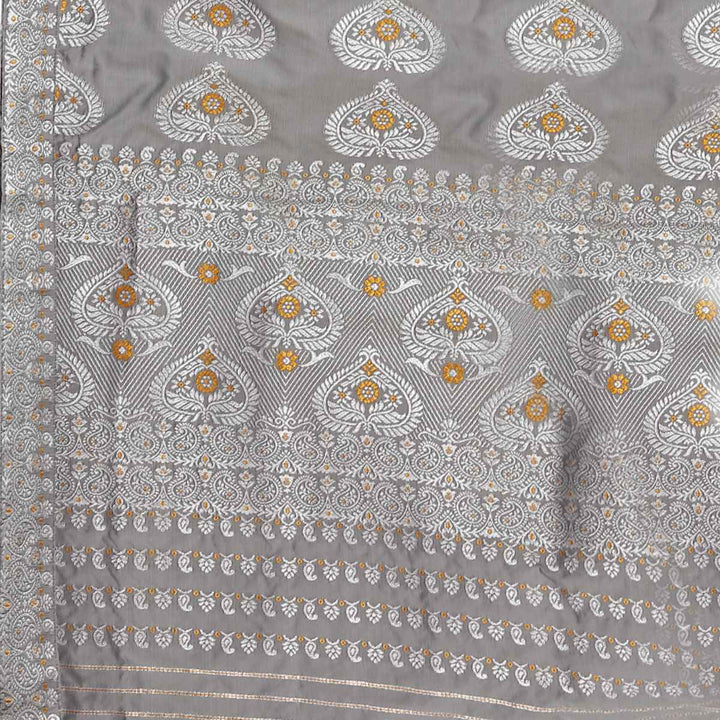 Silver Jari Bedsheet Mix Set Mekhela Sador